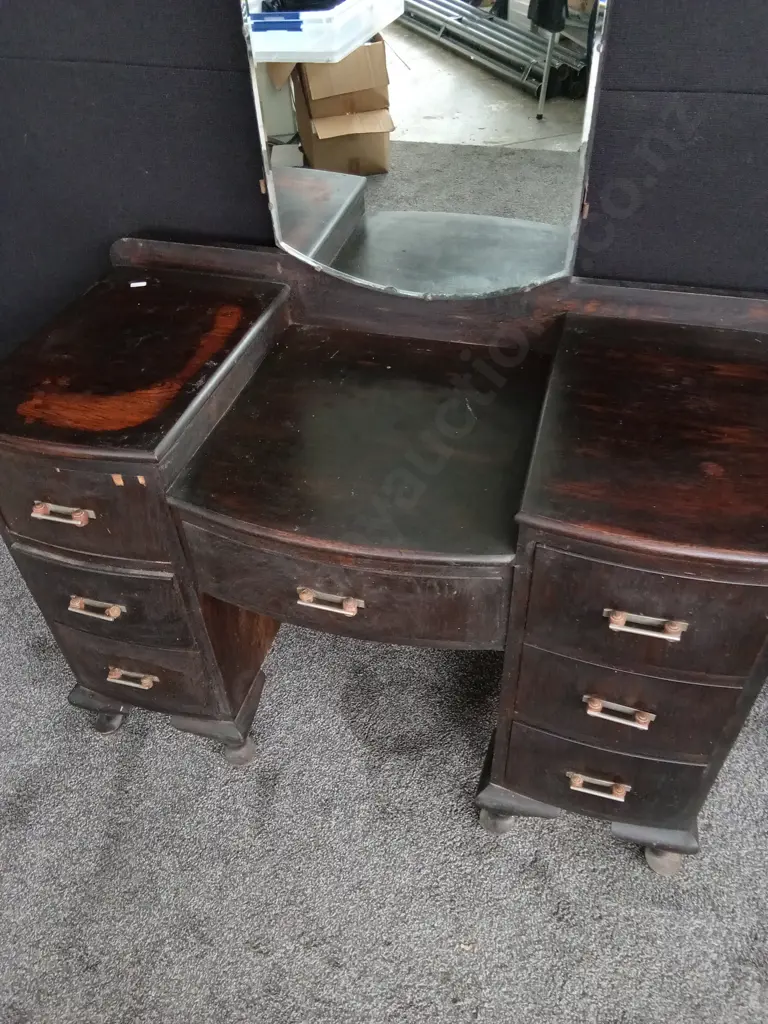 VINTAGE WOODEN VANITY DRESSER W 1.1 M X H 76 CM X D 52 CM (H INCLUDING MIRROR 1.69 CM) Image 1++