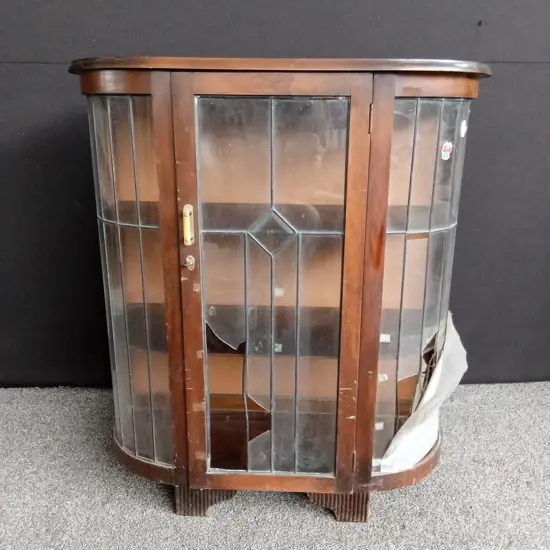 VINTAGE ART DECO DISPLAY CABINET. SOME BROKEN GLASS PANELS AS PICTURED