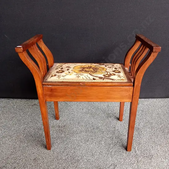 ANTIQUE EDWARDIAN PIANO STOOL WITH STORAGE