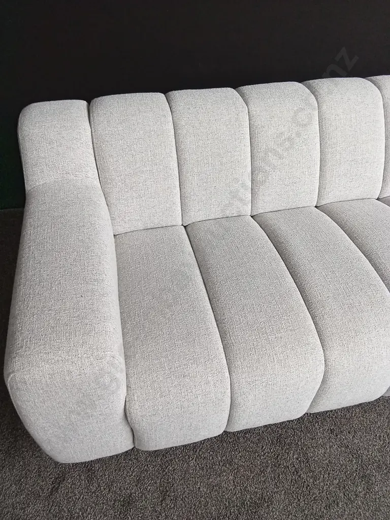 BRAND NEW EX-SHOWHOME LIGHT GREY FABRIC 3 SEATER SOFA  2.35M WIDE X 0.9M DEEP Image 1++