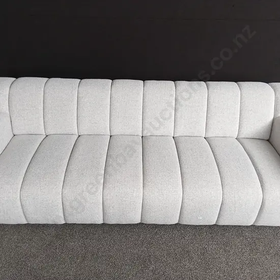 BRAND NEW EX-SHOWHOME LIGHT GREY FABRIC 3 SEATER SOFA  2.35M WIDE X 0.9M DEEP