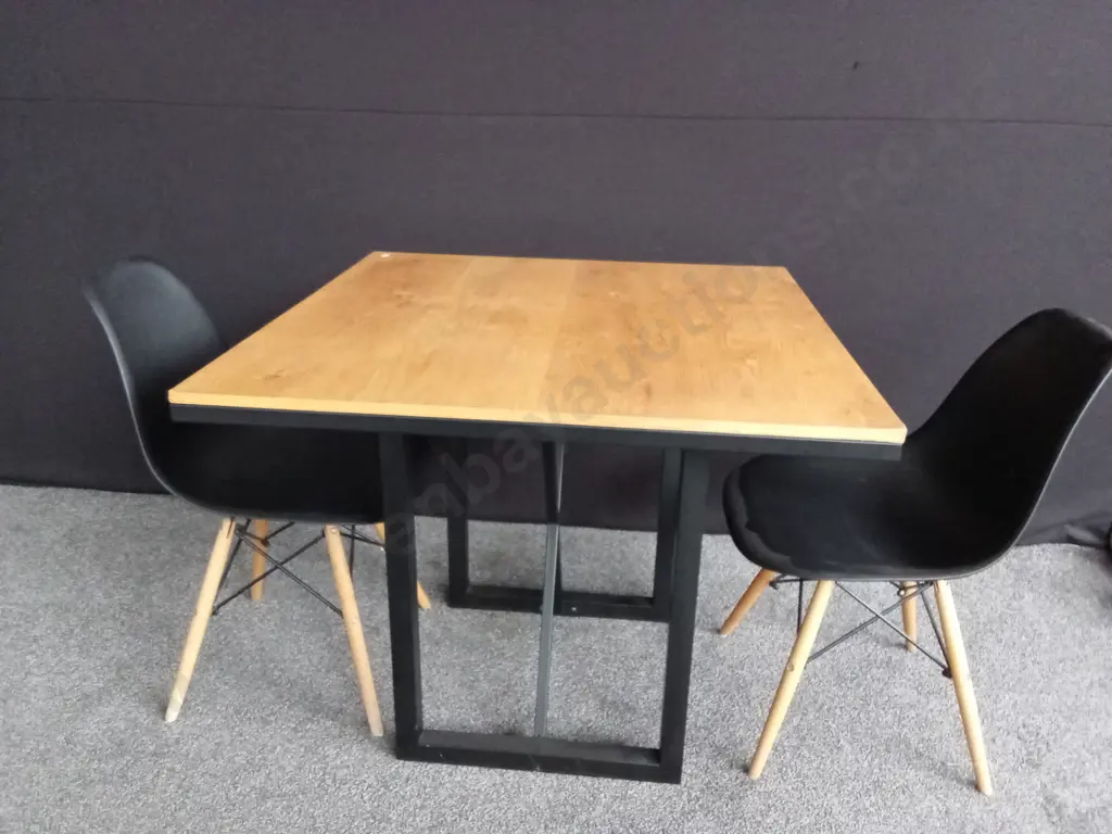 WOODEN TABLE AND 2 BLACK CHAIRS L90CM D1M H77CM Image 1++