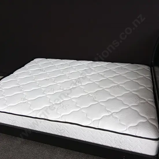 BLACK WOODEN QUEEN BEDFRAME AND MATRESS