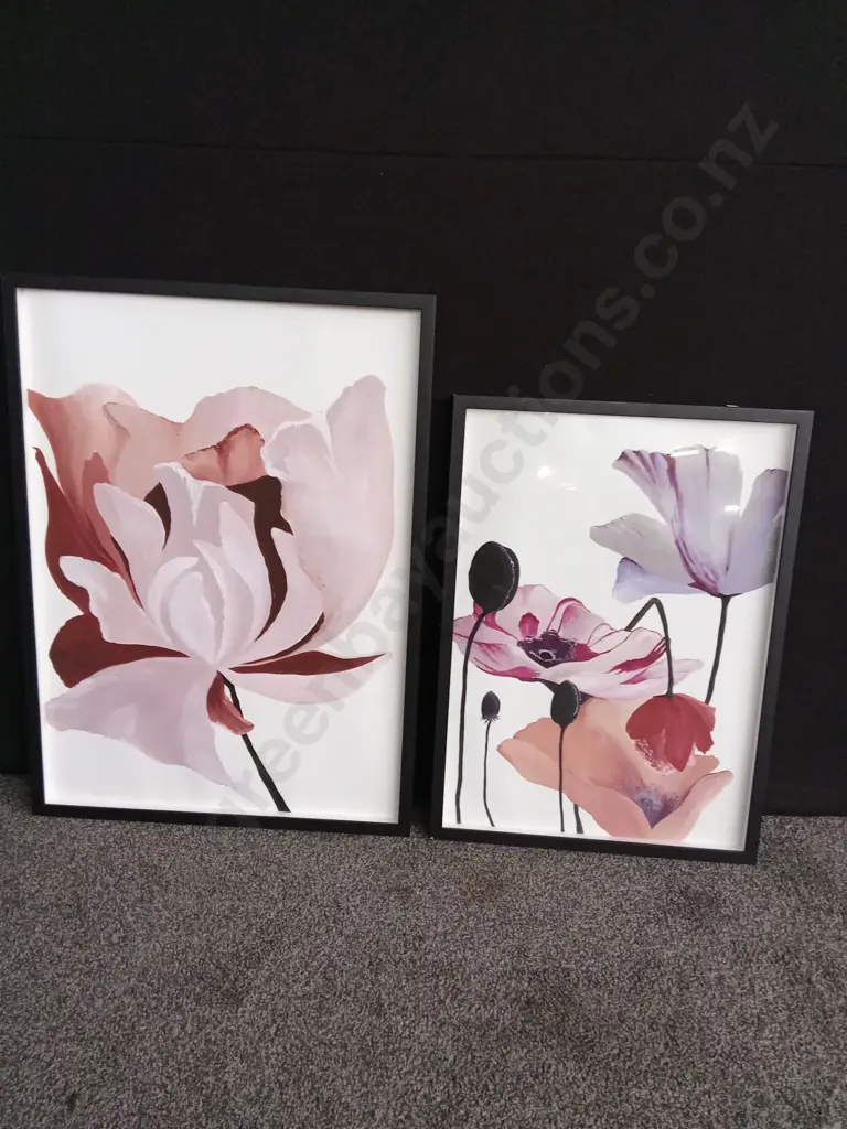 2 FRAMED FLORAL PRINTS LARGE ONE MISSING GLASS Image 1++