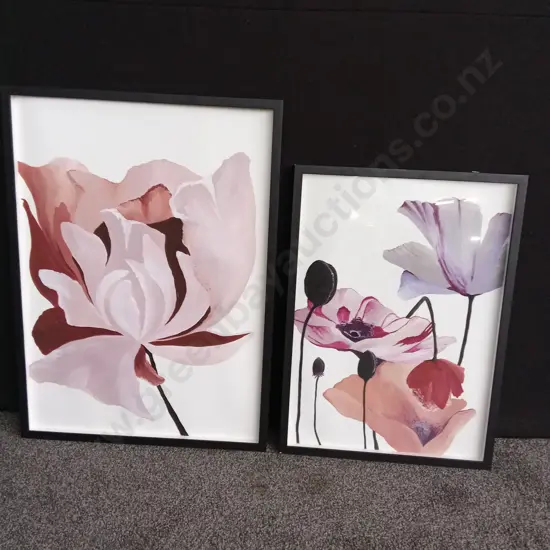 2 FRAMED FLORAL PRINTS LARGE ONE MISSING GLASS