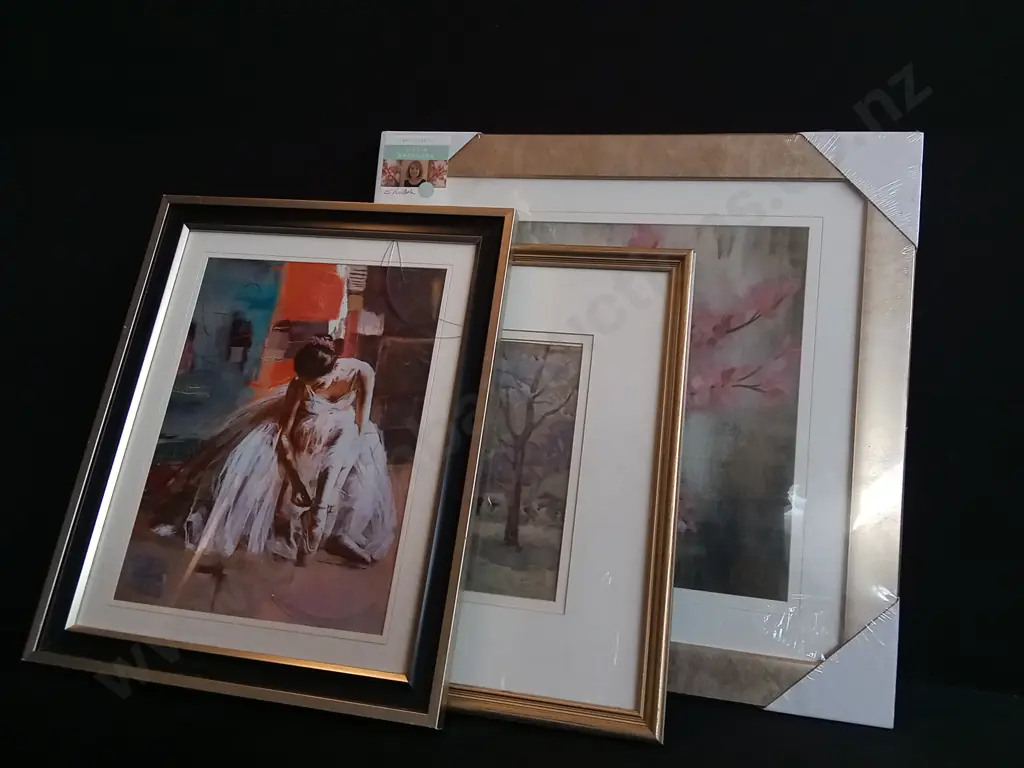 3 PIECES FRAMED ARTWORKS, ONE FRAME HAS CRACKED GLASS Image 1++
