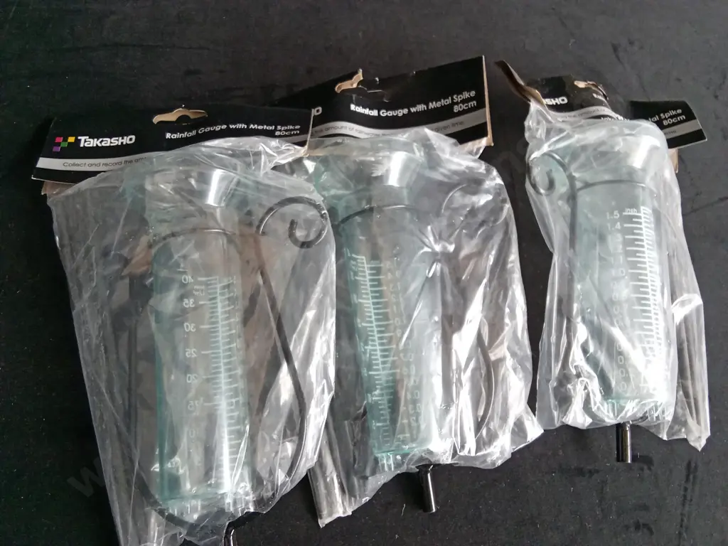 3 BRAND NEW TAKASHO RAINFALL GAUGE WITH METAL SPIKES Image 1++
