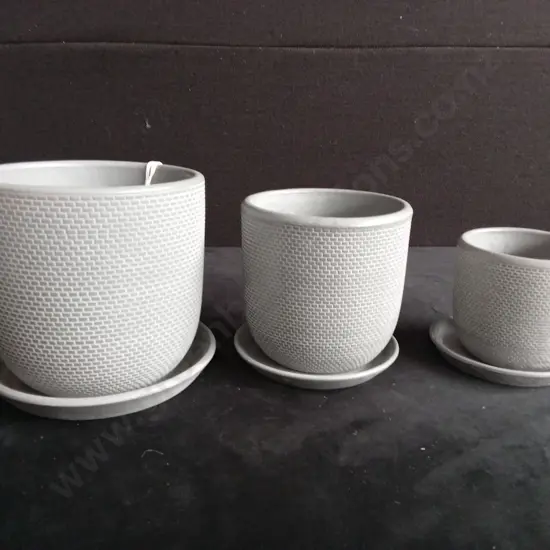 3 GREY PLANT POTS ON BASES