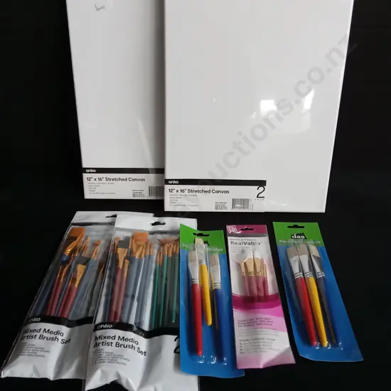 7 PIECES BRAND NEW CANVASES AND PAINT BRUSHES