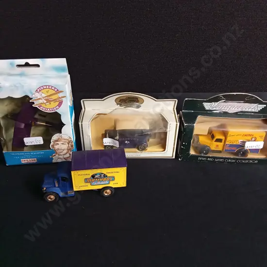 4 PIECES VINTAGE DIE CAST CAR MODELS, DAYS GONE AND MATCHBOX, 3 PACKAGED