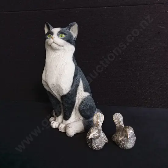 3 PIECES DECOR, INCLUDING PAIR OF BRASS LOVE BIRDS