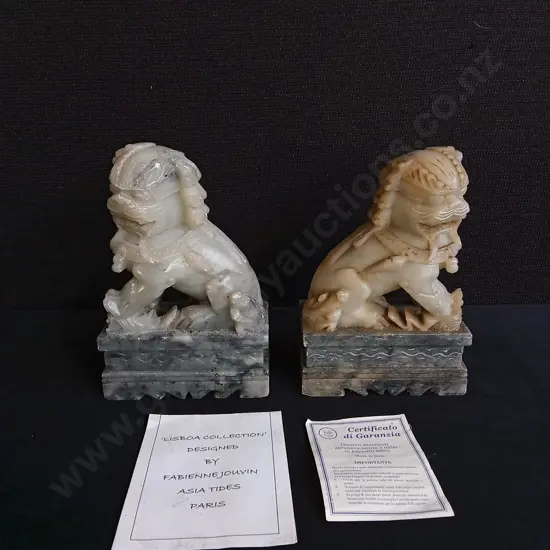 PAIR OF HAND CARVED SOAPSTONE FOODOG LION STATUES
