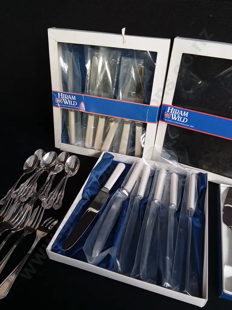 BRAND NEW SILVERWARE, FAIRMOUNT FINE SILVER "DUKE" SPOONS, BANQUET CAKE FORKS, HIRAM WILD KNIVES , SHEFFIELD CAKE SERVER Image 1++