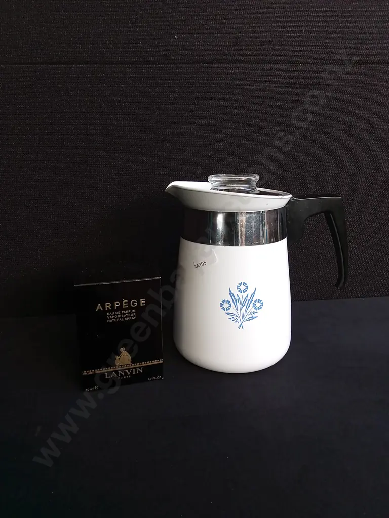 MISCELLANEOUS MIX, BRAND NEW PERFUME AND VINTAGE CORNING WARE STOVETOP PERCOLATOR Image 1++