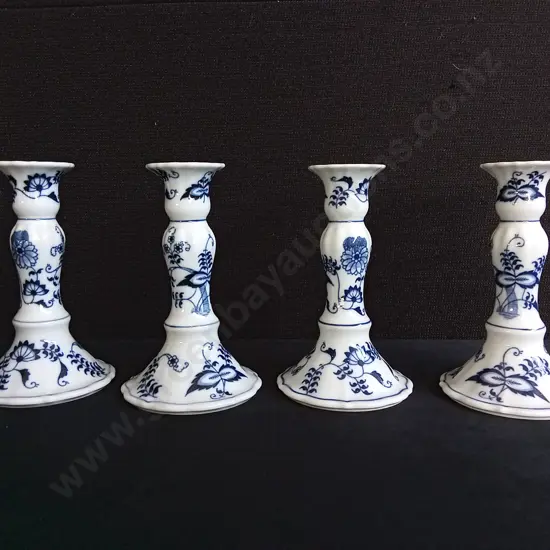4 PIECES BLUE DANUBE PORCELAIN CANDLESTICKS