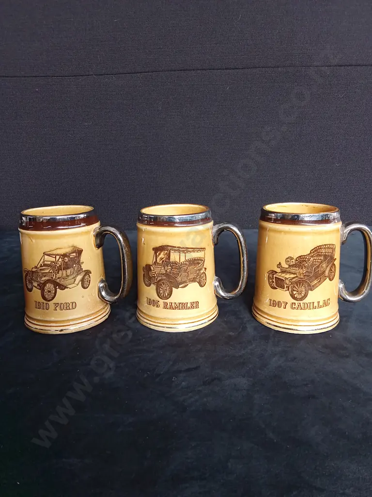 3 VINTAGE AUTOMOBILE MUGS Image 1++