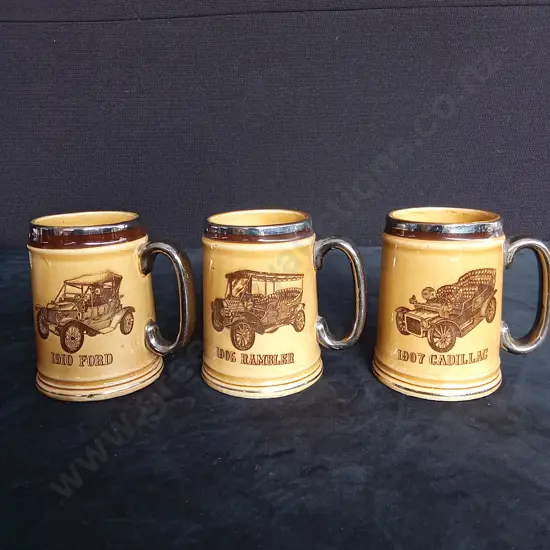 3 VINTAGE AUTOMOBILE MUGS