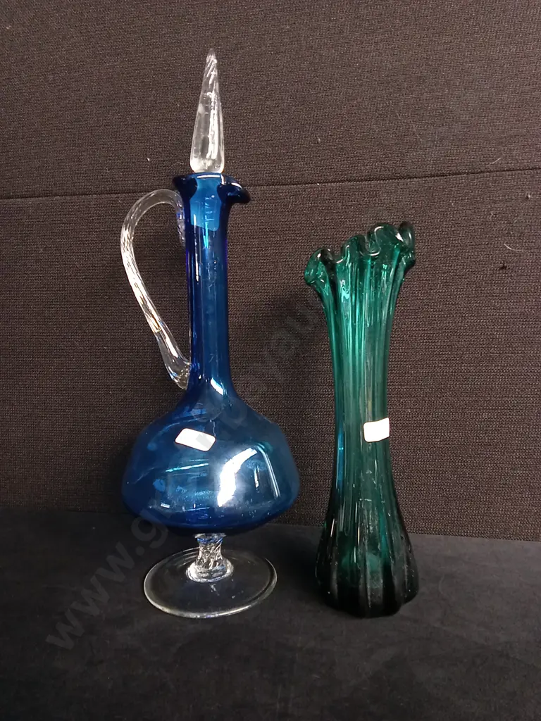2 PIECES VINTAGE ITALIAN ART GLASS VASE AND DECANTER Image 1++