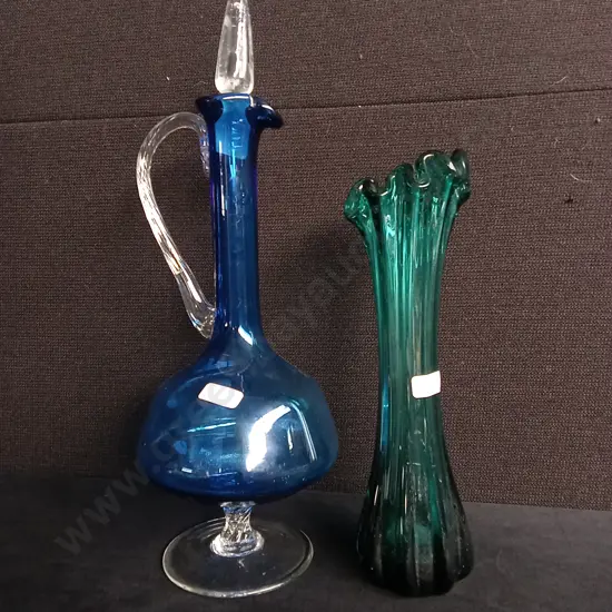 2 PIECES VINTAGE ITALIAN ART GLASS VASE AND DECANTER
