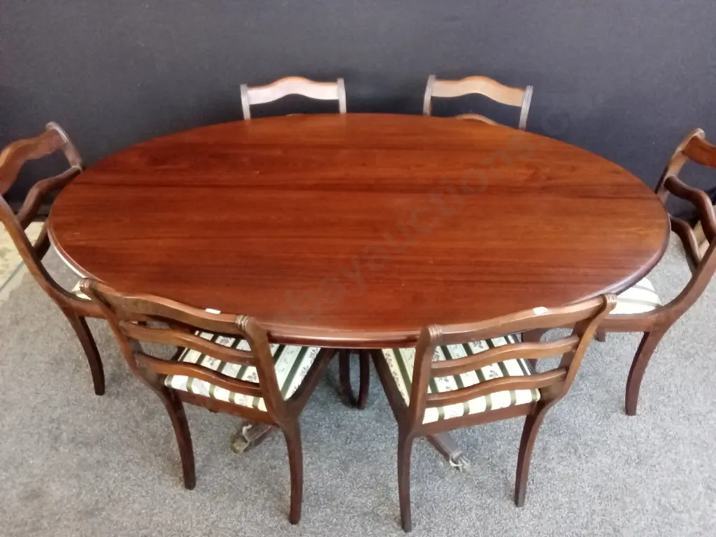 6 LADDERBACK DINING CHAIRS WITH REMOVABLE CUSHIONED SEAT AND OVAL WOODEN TABLE L1.68M D1.14M H75CM Image 1++