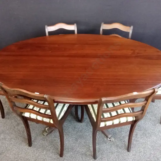 6 LADDERBACK DINING CHAIRS WITH REMOVABLE CUSHIONED SEAT AND OVAL WOODEN TABLE L1.68M D1.14M H75CM