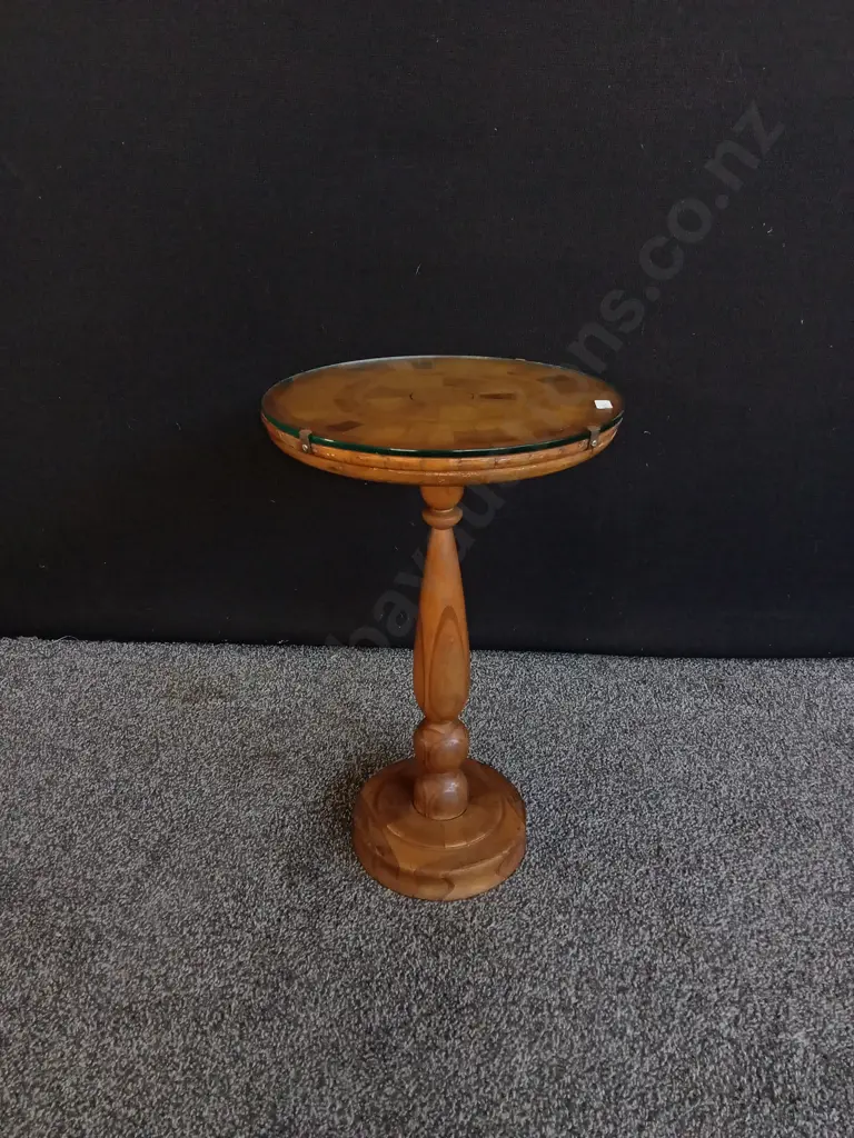 CIRCULAR WOODEN SIDE TABLE WITH GLASS TOP H49CM Image 1++