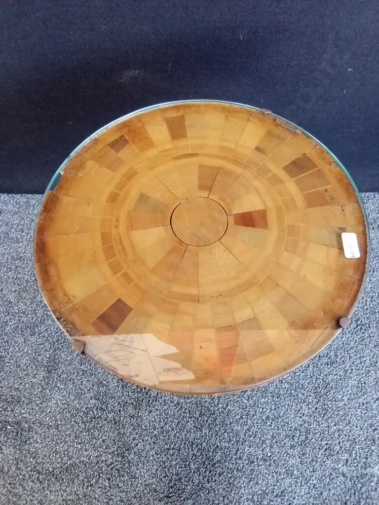 CIRCULAR WOODEN SIDE TABLE WITH GLASS TOP H49CM Image 1++