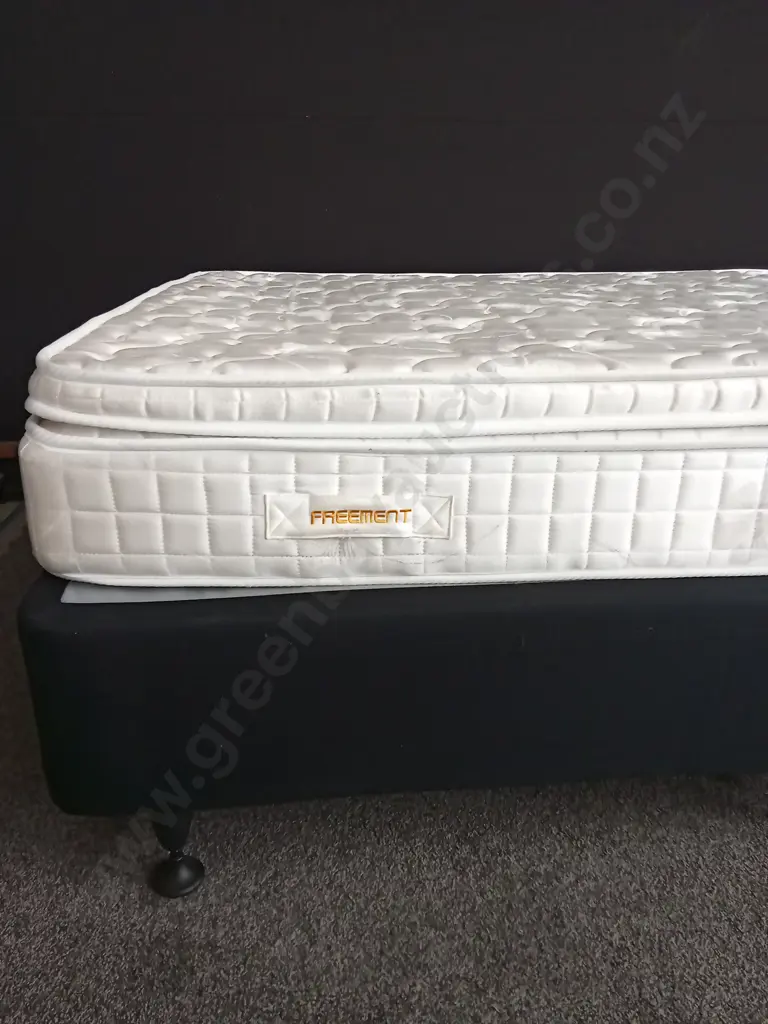 QUEEN BED BASE AND FREEMENT MATTRESS WITH 2 SMALL STAINS AS PICTURED Image 1++