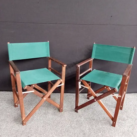 2 WOODEN GREEN FOLDABLE DIRECTORS CHAIRS
