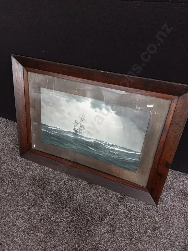 FRAMED PRINT OF A SHIP IN THE ROCKY SEA Image 1++