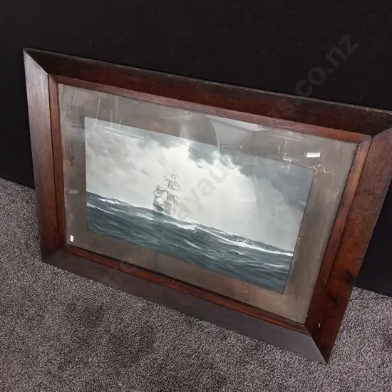 FRAMED PRINT OF A SHIP IN THE ROCKY SEA
