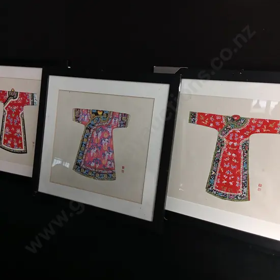 3 PIECES SET OF TRADITIONAL CHINESE ROBE PRINTS FRAMED