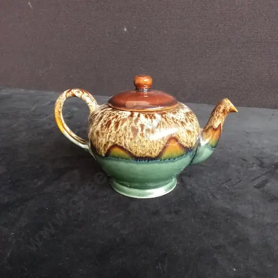 VINTAGE GLAZED CERAMIC TEAPOT
