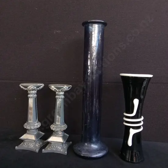 4 PIECES VASES AND CANDLE HOLDERS