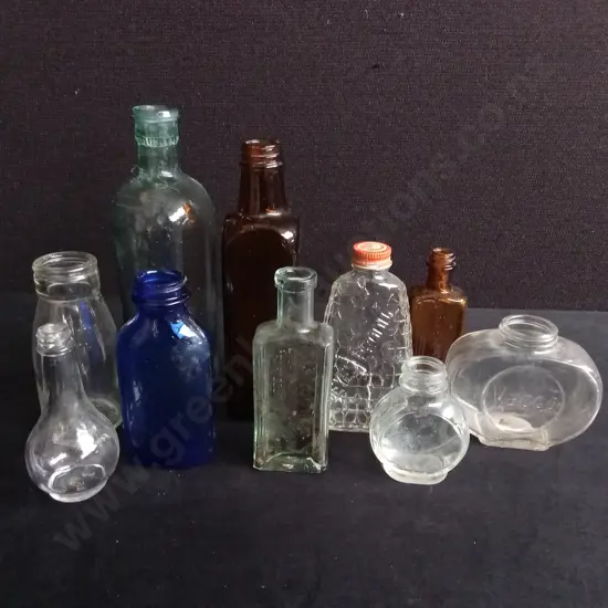 10 PIECES MIX OF VINTAGE GLASS BOTTLES