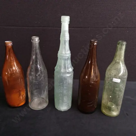 5 VINTAGE GLASS BOTTLES