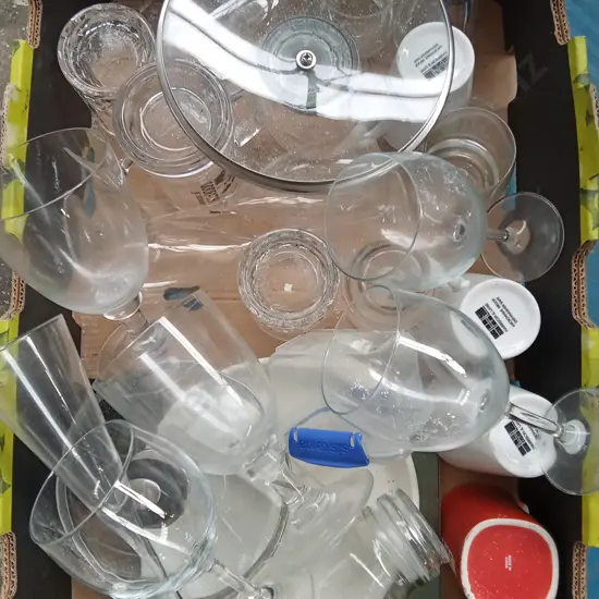 BOX OF GLASSES AND OTHER ITEMS