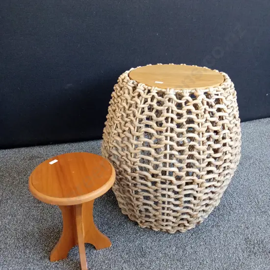 FREEDOM FURNITURE ACCENT TABLE AND A WOODEN STOOL