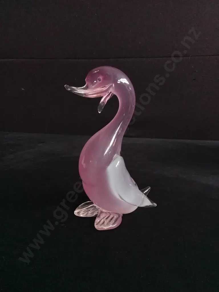 VINTAGE MURANO PINK ALABASTRO ART GLASS DUCK FIGURINE, MID CENTURY ITALIAN HAND BLOWN GLASS 20CM HIGH Image 1++