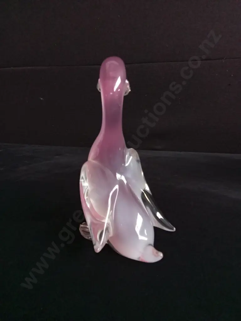 VINTAGE MURANO PINK ALABASTRO ART GLASS DUCK FIGURINE, MID CENTURY ITALIAN HAND BLOWN GLASS 20CM HIGH Image 1++
