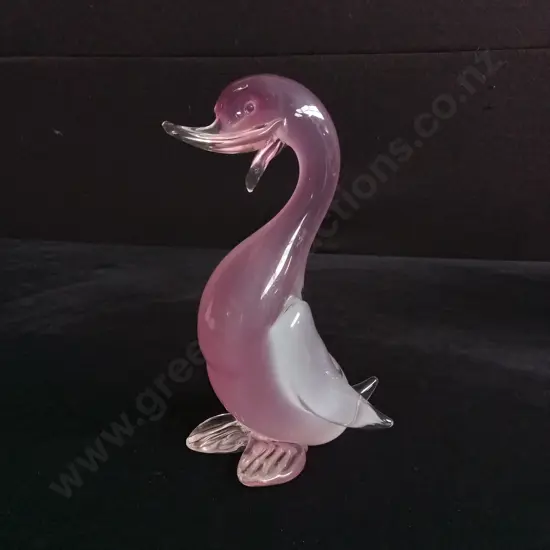 VINTAGE MURANO PINK ALABASTRO ART GLASS DUCK FIGURINE, MID CENTURY ITALIAN HAND BLOWN GLASS 20CM HIGH