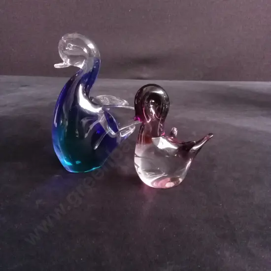 SET OF 2 VINTAGE MURANO GLASS BIRD FIGURINES 13CM HIGH