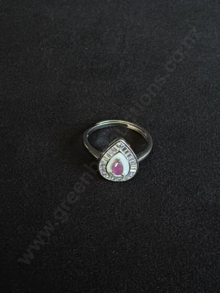 925 STERLING SILVER PEAR CUT PINK STONE RING Image 1++