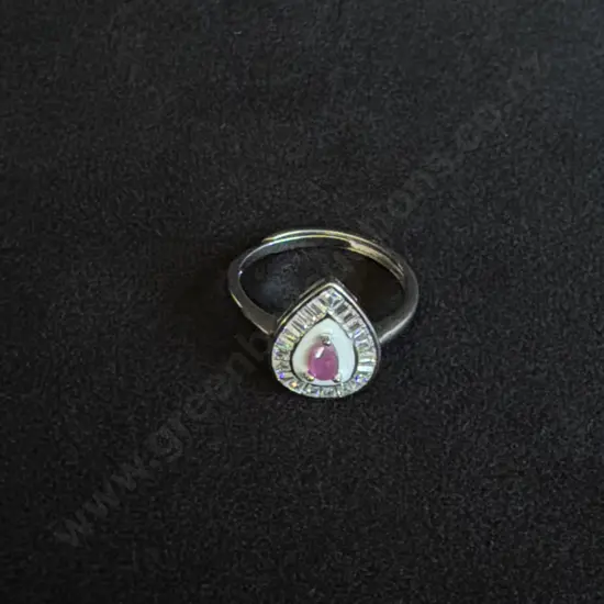 925 STERLING SILVER PEAR CUT PINK STONE RING
