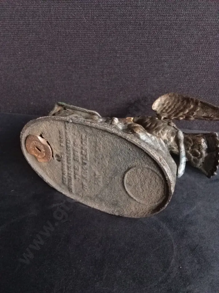 ANTIQUE CAST IRON MECHANICAL EAGLE EAGLETS COIN BANK Image 1++