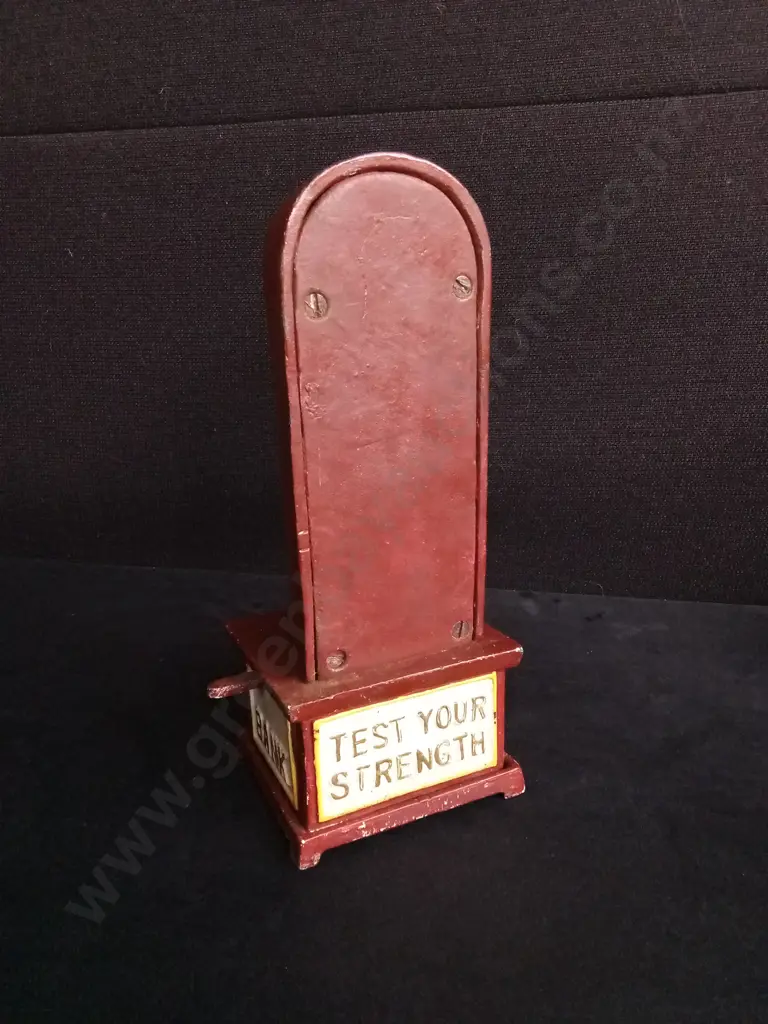 VINTAGE "TEST YOUR STRENGTH" CAST IRON MECHANICAL COIN BANK 25CM HIGH Image 1++