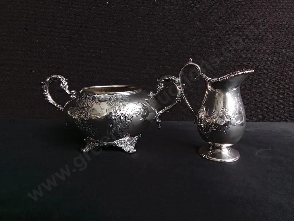 ANTIQUE SHEFFIELD STERLING SILVER SUGAR BOWL AND SHEFFIELD EPNS SILVER PLATED CREAMER Image 1++