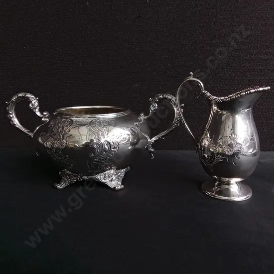 ANTIQUE SHEFFIELD STERLING SILVER SUGAR BOWL AND SHEFFIELD EPNS SILVER PLATED CREAMER