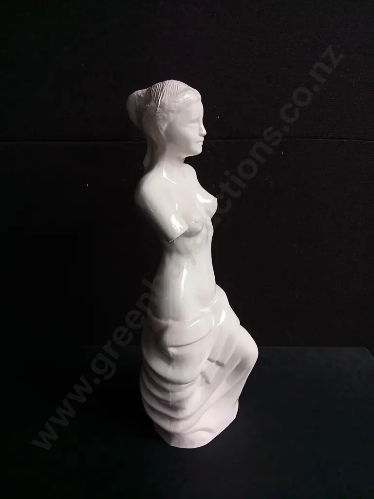 WHITE CERAMIC VENUS DE MILO STATUES FIGURINE, SIGNED H.V. 1983 , APPROX 38 CM HIGH Image 1++