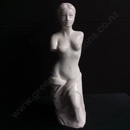 WHITE CERAMIC VENUS DE MILO STATUES FIGURINE, SIGNED H.V. 1983 , APPROX 38 CM HIGH
